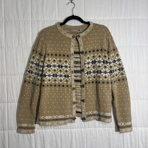 Croft & Barrow Vintage Holiday Tan Fair Isle Nordic Christmas Cardigan Sweater